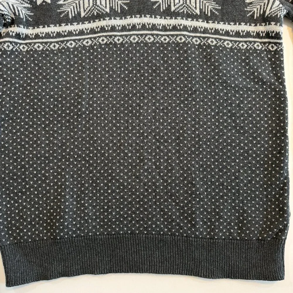 ASPEN Grey Nordic Snowflake 1/4 Zip Cotton Sweater Medium